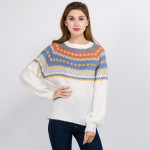 Wholesale soft touch fuzzy knit geo print sweater One fits most Acrylic Polyeste