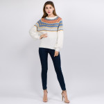 Wholesale soft touch fuzzy knit geo print sweater One fits most Acrylic Polyeste