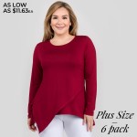 Wholesale women s plus solid color long sleeve asymmetrical hem tunic top o Long