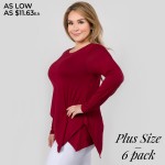 Wholesale women s plus solid color long sleeve asymmetrical hem tunic top o Long