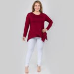 Wholesale women s plus solid color long sleeve asymmetrical hem tunic top o Long
