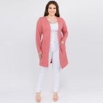 Wholesale solid color thin knit plus cardigan front pocket details Long sleeves