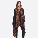 Wholesale soft touch leopard print border vest longest L Cotton Polyester