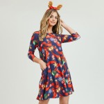 Wholesale women s Christmas nutcracker print Line dress pocket details o sleeves