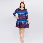 Wholesale women s plus Christmas fair isle reindeer print Line dress pocket deta