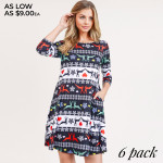 Wholesale women s Christmas fair isle reindeer print Line dress pocket details o