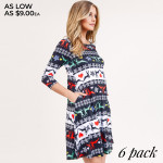 Wholesale women s Christmas fair isle reindeer print Line dress pocket details o
