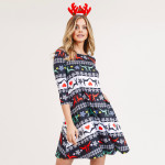 Wholesale women s Christmas fair isle reindeer print Line dress pocket details o