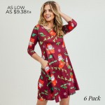 Wholesale women s Christmas Ho Ho Ho Santa print Line dress pocket details o sle
