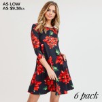 Wholesale women s Christmas poinsettia flower print Line dress pocket details o