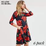 Wholesale women s Christmas poinsettia flower print Line dress pocket details o