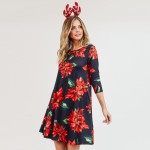 Wholesale women s Christmas poinsettia flower print Line dress pocket details o