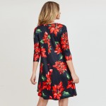 Wholesale women s Christmas poinsettia flower print Line dress pocket details o