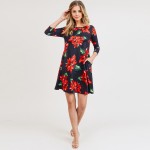 Wholesale women s Christmas poinsettia flower print Line dress pocket details o