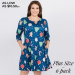 Wholesale women s plus gingerbread Christmas print line dress pocket details o s