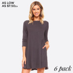 Wholesale lightweight jersey knit dress sweeps across rounded neckline falls fit