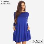 Wholesale lightweight jersey knit dress sweeps across rounded neckline falls fit