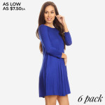 Wholesale lightweight jersey knit dress sweeps across rounded neckline falls fit