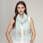 Wholesale lightweight solid scarf floral embroidery ends viscose polyester