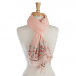 Wholesale lightweight solid scarf floral embroidery ends viscose polyester