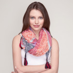 Wholesale lightweight open scarf mix prints designs tassels corners polyester
