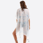 Wholesale lightweight white kimono subtle floral print tassels ends polyester On