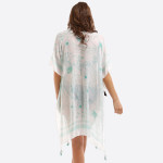 Wholesale lightweight white kimono subtle floral print tassels ends polyester On