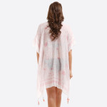 Wholesale lightweight white kimono subtle floral print tassels ends polyester On