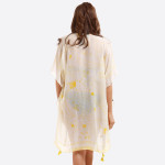Wholesale lightweight white kimono subtle floral print tassels ends polyester On