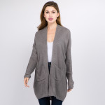 Wholesale solid color thin knit cardigan front pocket details One fits most Acry