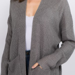 Wholesale solid color thin knit cardigan front pocket details One fits most Acry