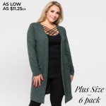 Wholesale solid color thin knit plus cardigan front pocket details Long sleeves