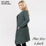 Wholesale solid color thin knit plus cardigan front pocket details Long sleeves