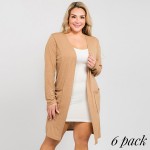 Wholesale solid color thin knit plus cardigan front pocket details Long sleeves
