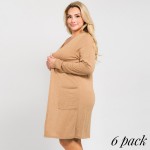 Wholesale solid color thin knit plus cardigan front pocket details Long sleeves