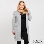 Wholesale solid color thin knit plus cardigan front pocket details Long sleeves