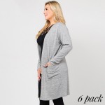 Wholesale solid color thin knit plus cardigan front pocket details Long sleeves