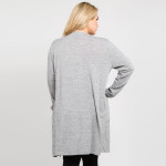 Wholesale solid color thin knit plus cardigan front pocket details Long sleeves