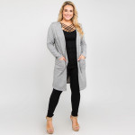 Wholesale solid color thin knit plus cardigan front pocket details Long sleeves