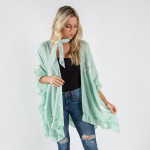 Wholesale ruffled kimono floral details One fits most Approximate cotton polyest