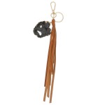 Wholesale large druzy faux leather tassel keychain holder Druzy varies