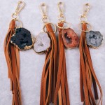 Wholesale large druzy faux leather tassel keychain holder Druzy varies
