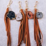 Wholesale large druzy faux leather tassel keychain holder Druzy varies