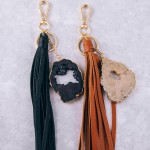 Wholesale large druzy faux leather tassel keychain holder Druzy varies