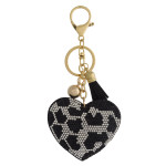 Wholesale rhinestone studded animal print plush heart keychain