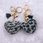 Wholesale rhinestone studded animal print plush heart keychain