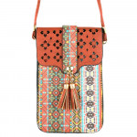 Wholesale aztec print cross body bag clear phone window W L strap