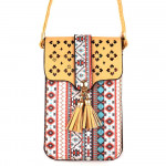 Wholesale aztec print cross body bag clear phone window W L strap