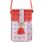 Wholesale aztec print cross body bag clear phone window W L strap