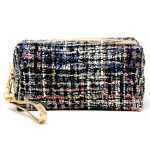 Wholesale tweed cosmetic travel bag open lined inside detachable wristlet W T Wr